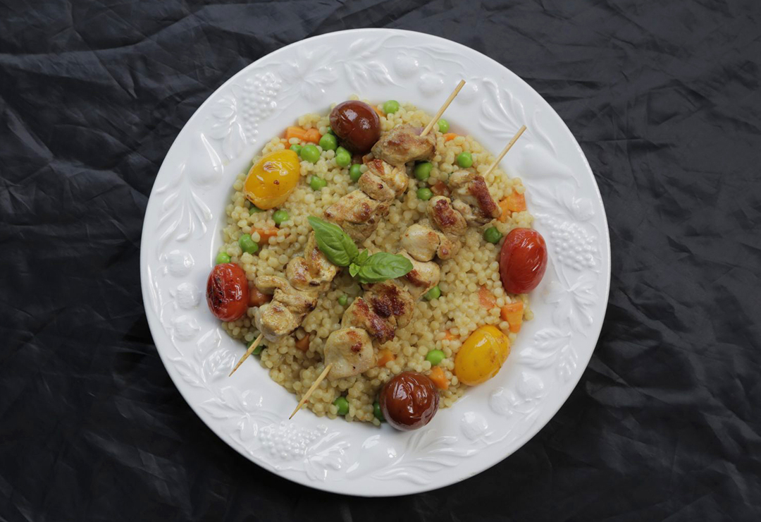 Spicy chicken kebabs with Pearl Couscous
