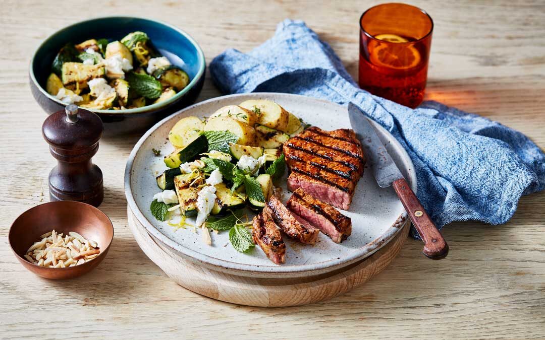 Harissa Spiced Porterhouse Steak with Chargrilled Zucchini