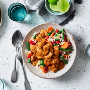 Satay Chicken with Vegetable Rice Risoni