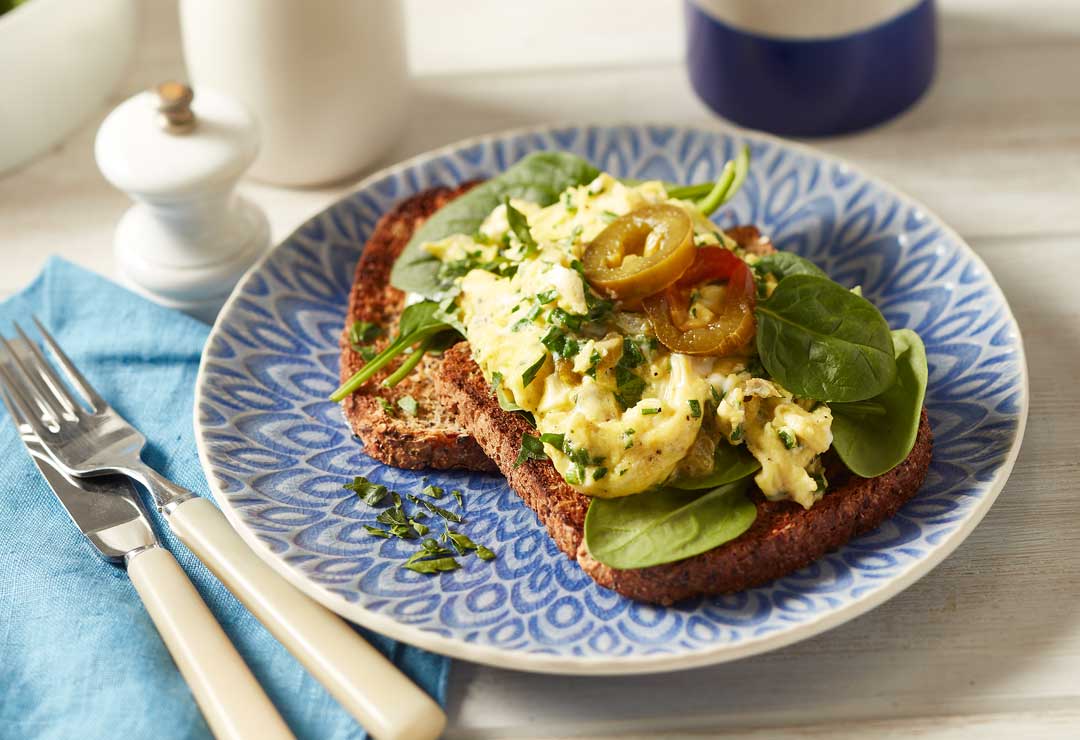 Herb and Jalapeno Scrambled Eggs on toast