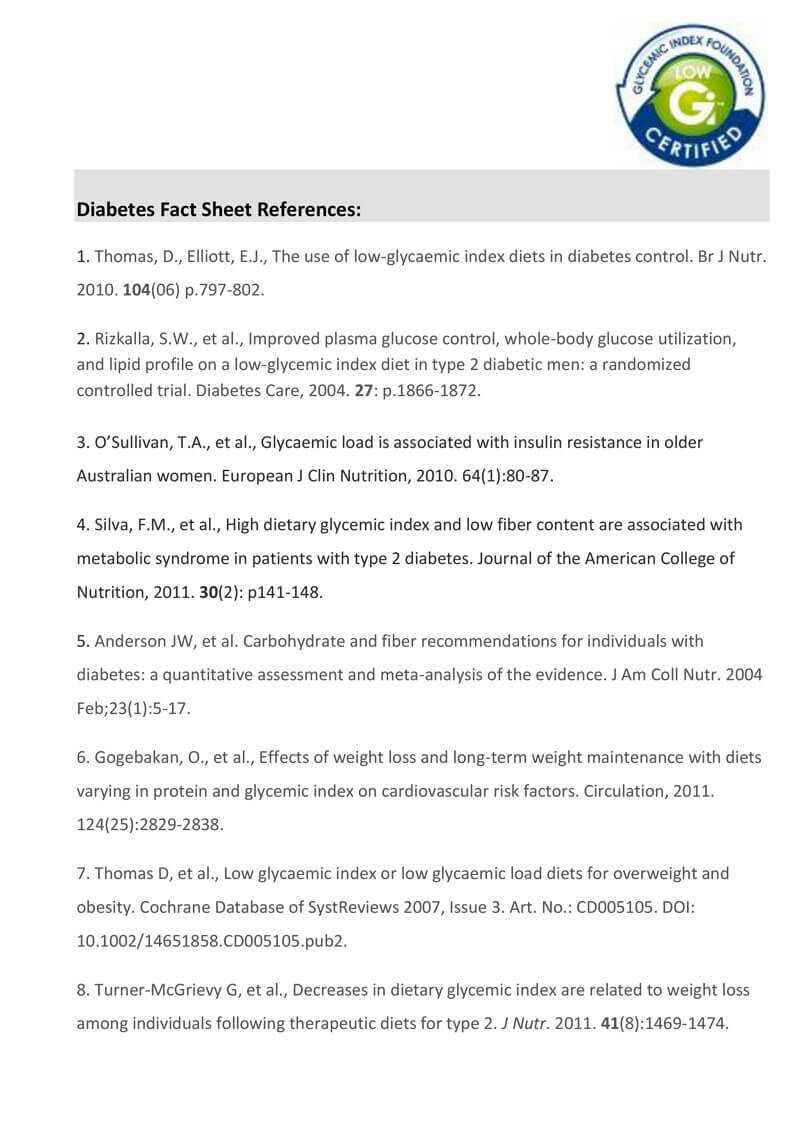 Diabetes Fact Sheet References
